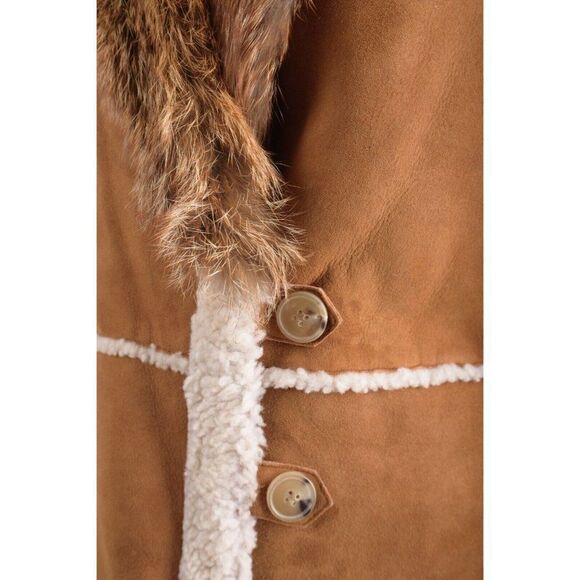 A.L.C. Womens Lamb Shearling Long Coat Size M Brown Suede Fur Collar NWT - Picture 4 of 6